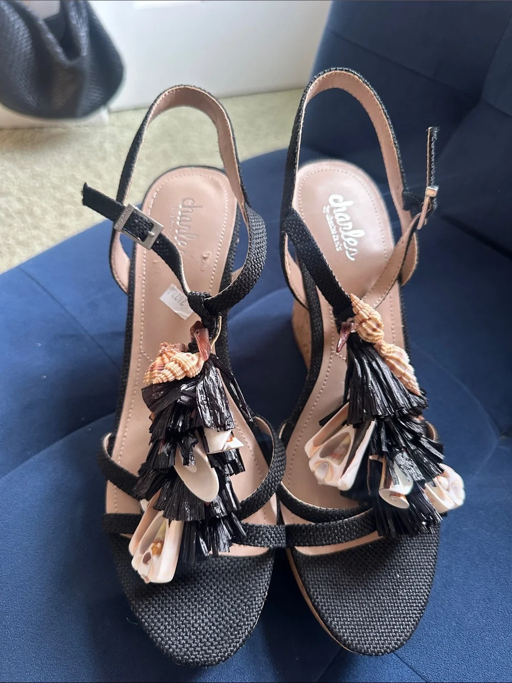 Charles David La Jolla Wedge Sandals with Tassel & Shell Detail - Women Sz 10